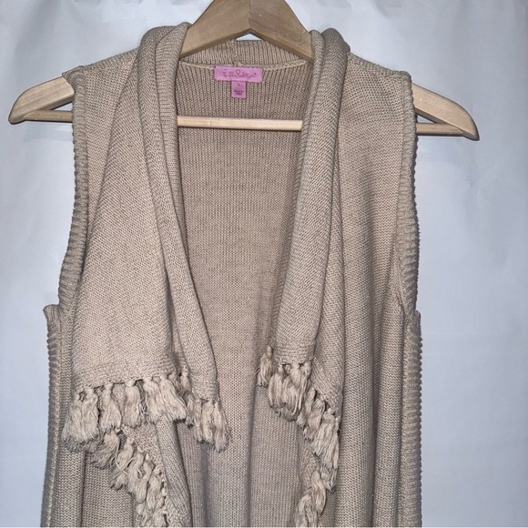 Lily Pulitzer Tatum Long Fringe Hem Cardigan Size Small Gold Metallic - Picture 11 of 14